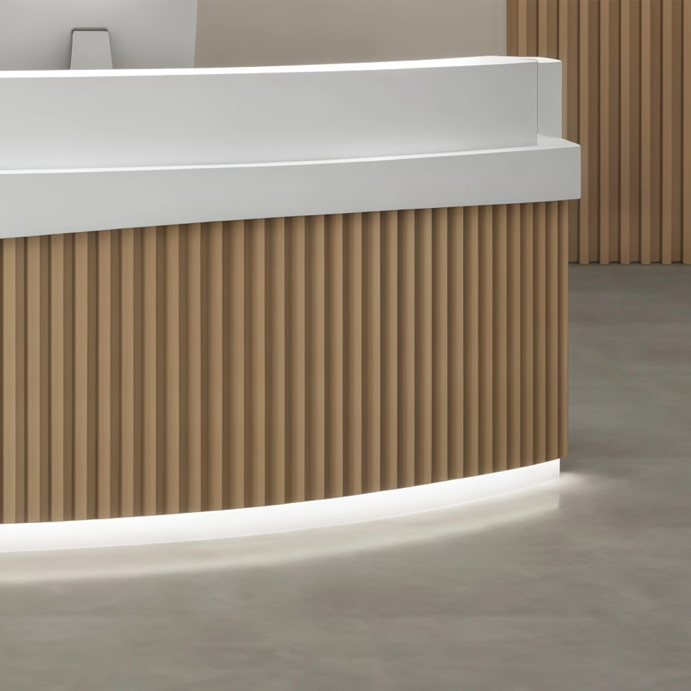 Modern Curved Service Counter with Wooden Grille - image 3