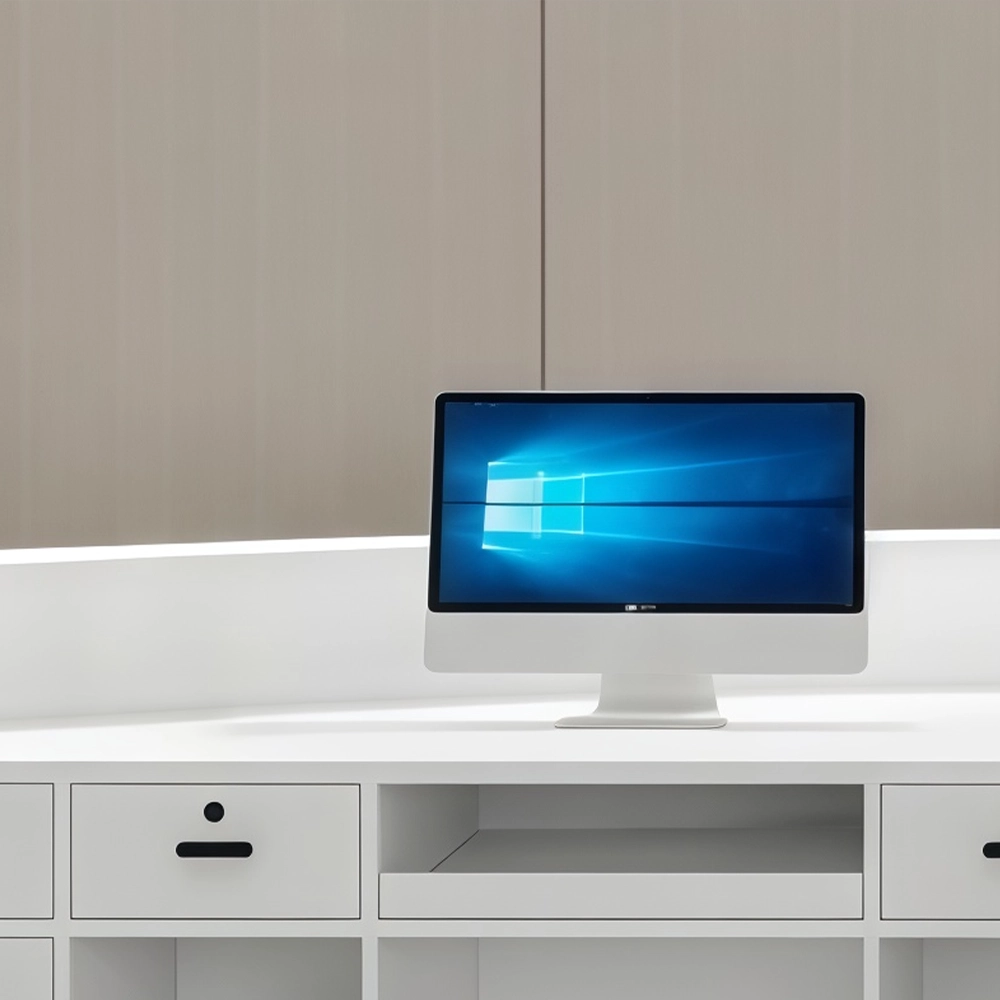 Modern Curved Service Counter with Wooden Grille - image 4