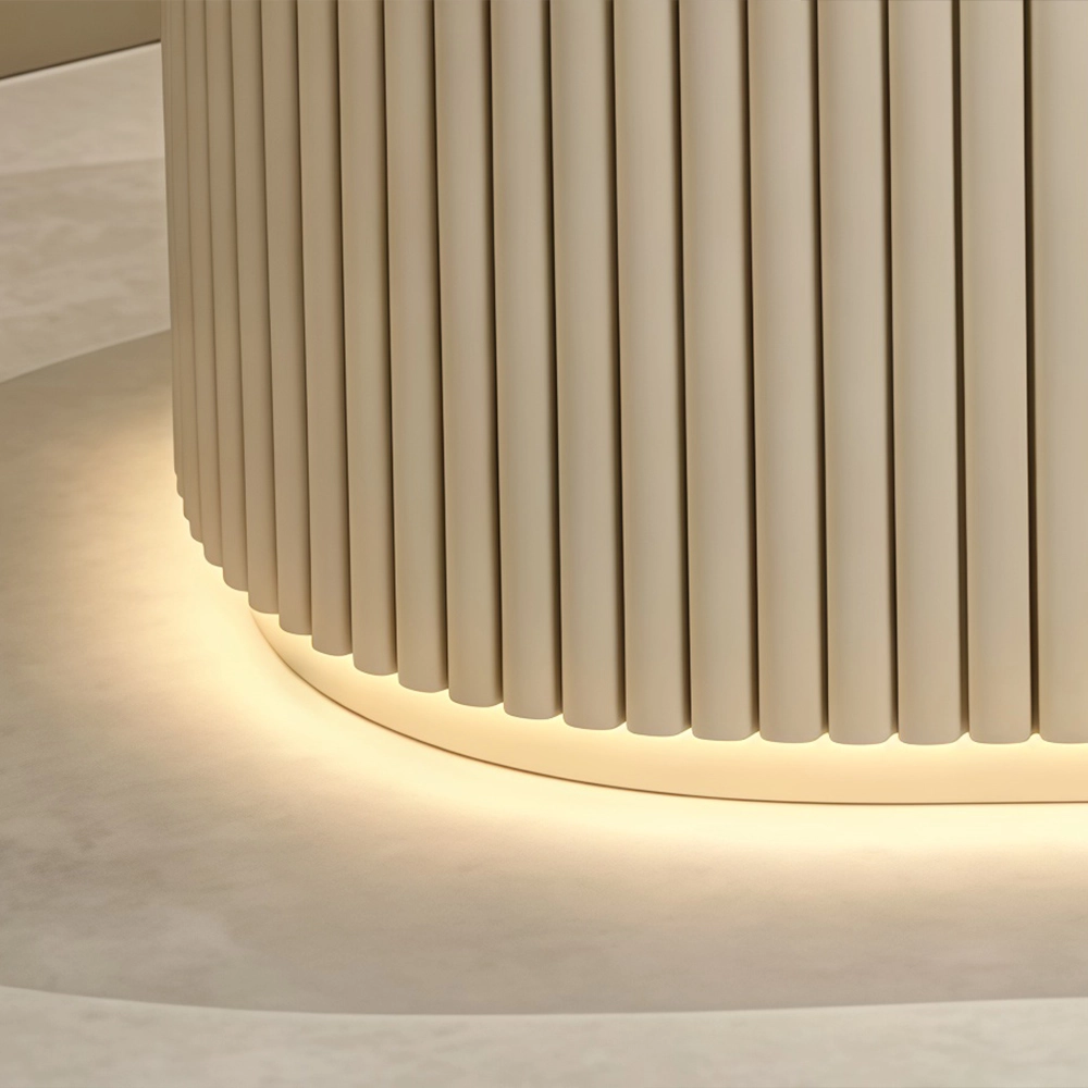 Curved White Stripe Reception Desk with LED Light - image 4