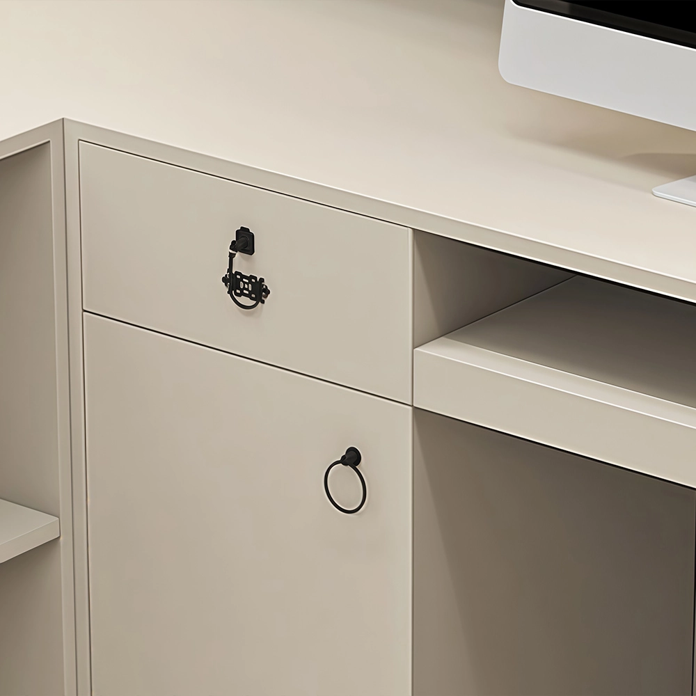 Curved White Stripe Reception Desk with LED Light - image 5