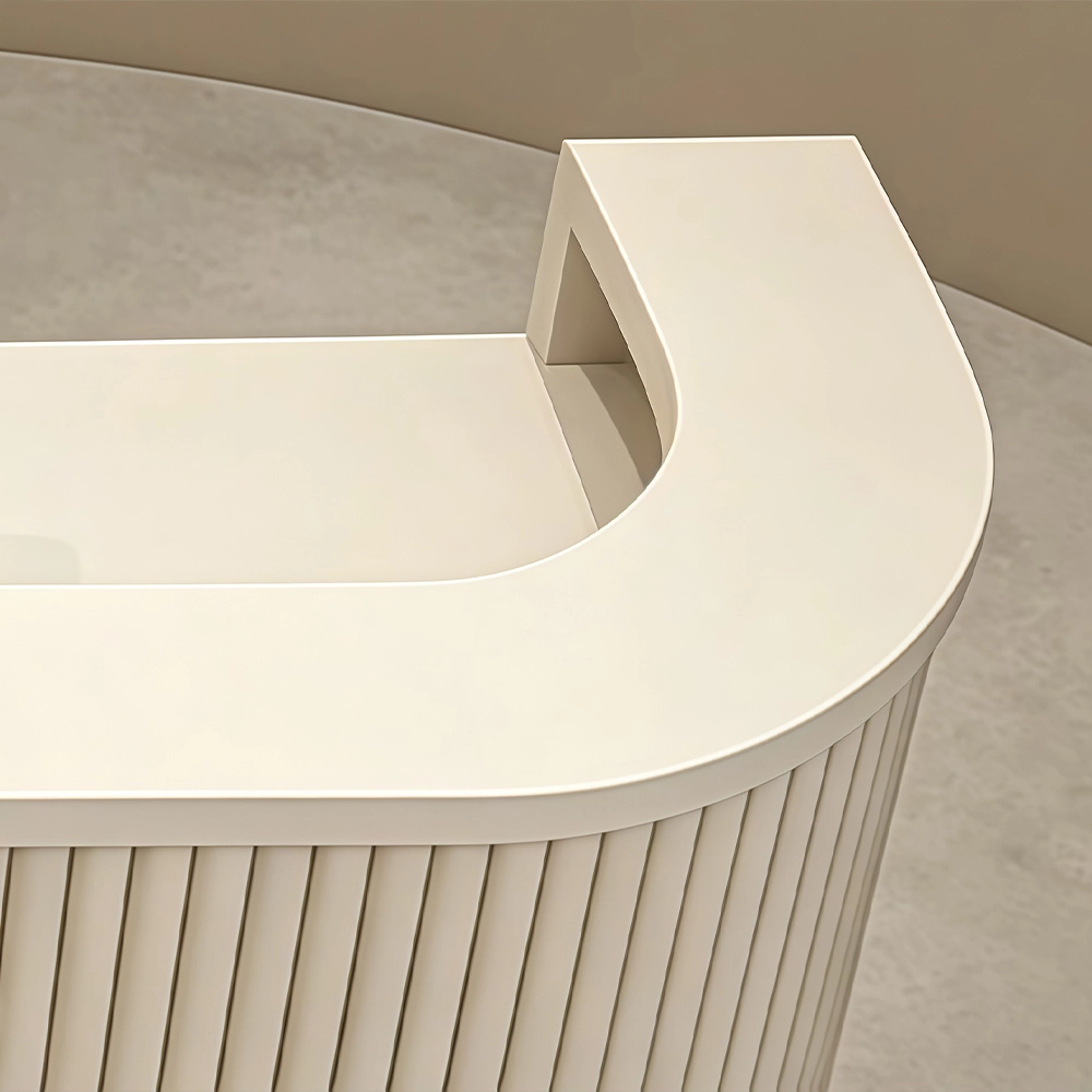 Curved White Stripe Reception Desk with LED Light - image 6