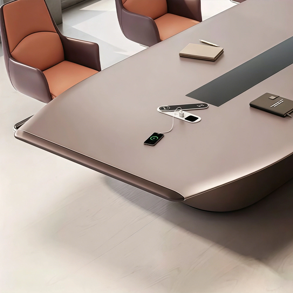 Faux Leather Finish Conference Table – Luxury Long Rectangular Training Desk - image 4