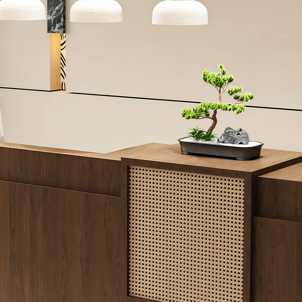 Wabi-Sabi Front Desk – Rattan & Retro Bar Counter - image 6