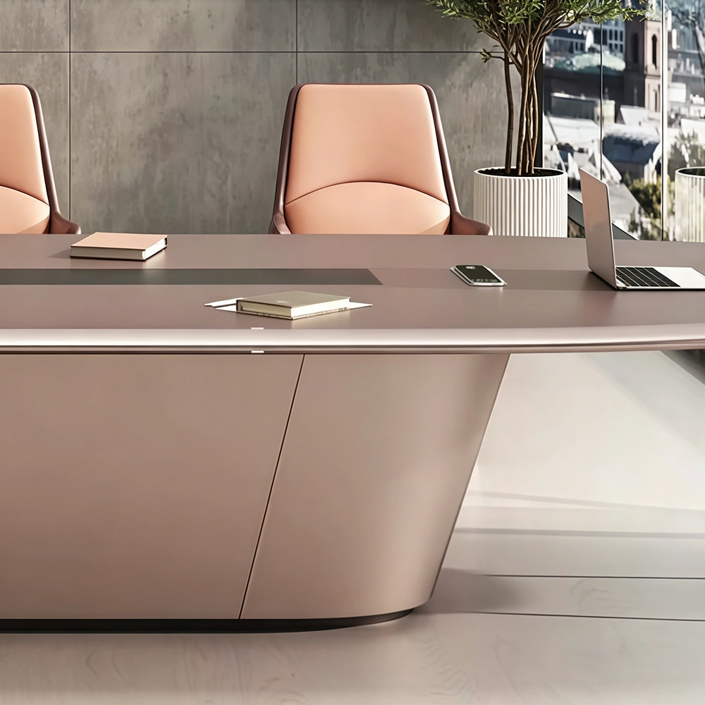 Faux Leather Finish Conference Table – Luxury Long Rectangular Training Desk - image 5