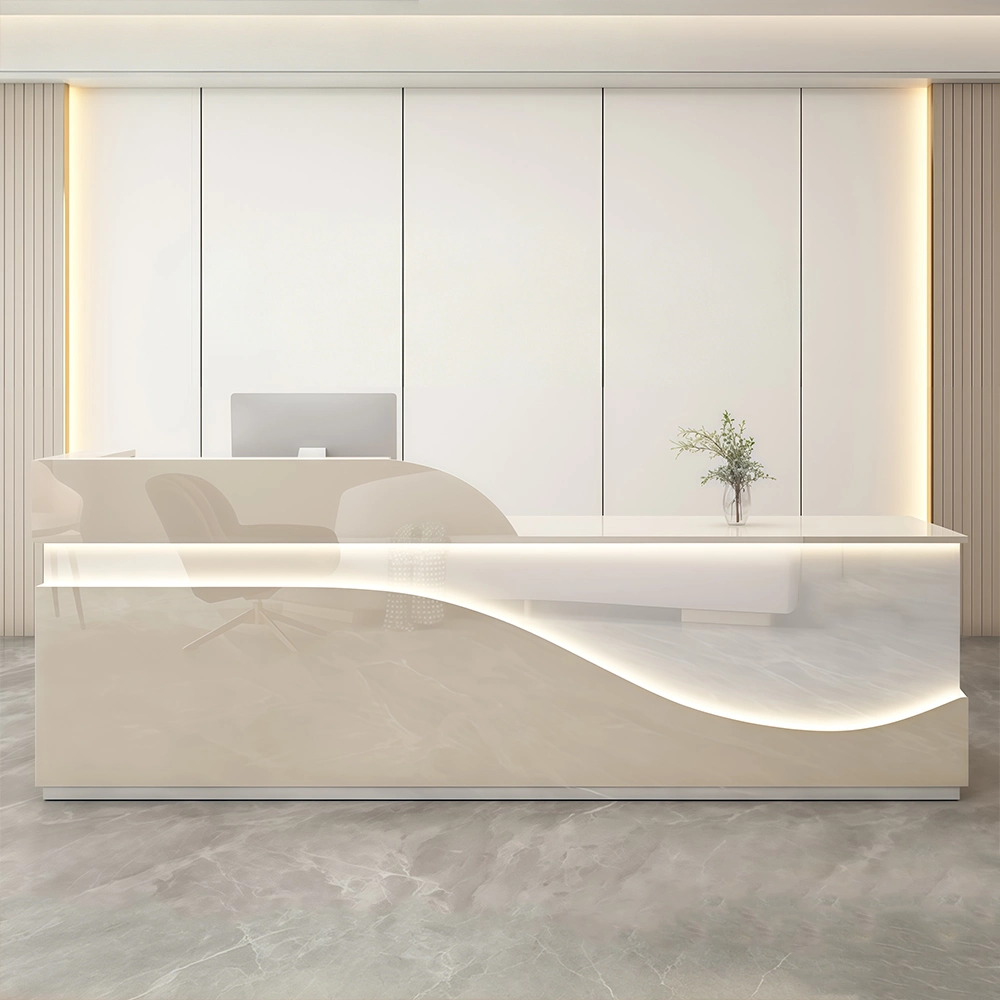 Elegant Light Luxury Cashier Desk – High-Gloss Painted Reception - image 2