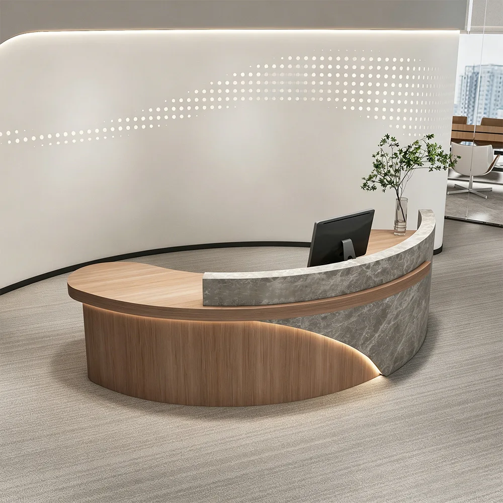 Modern Minimalist Beauty Salon Curved Reception Desk - image 2