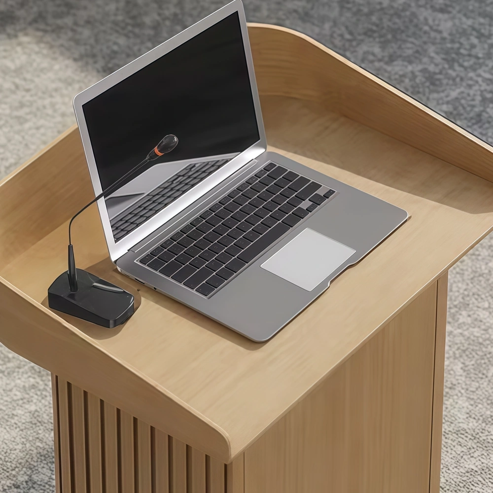 Modern Wood Grain Stainless Steel Reception Desk - image 5