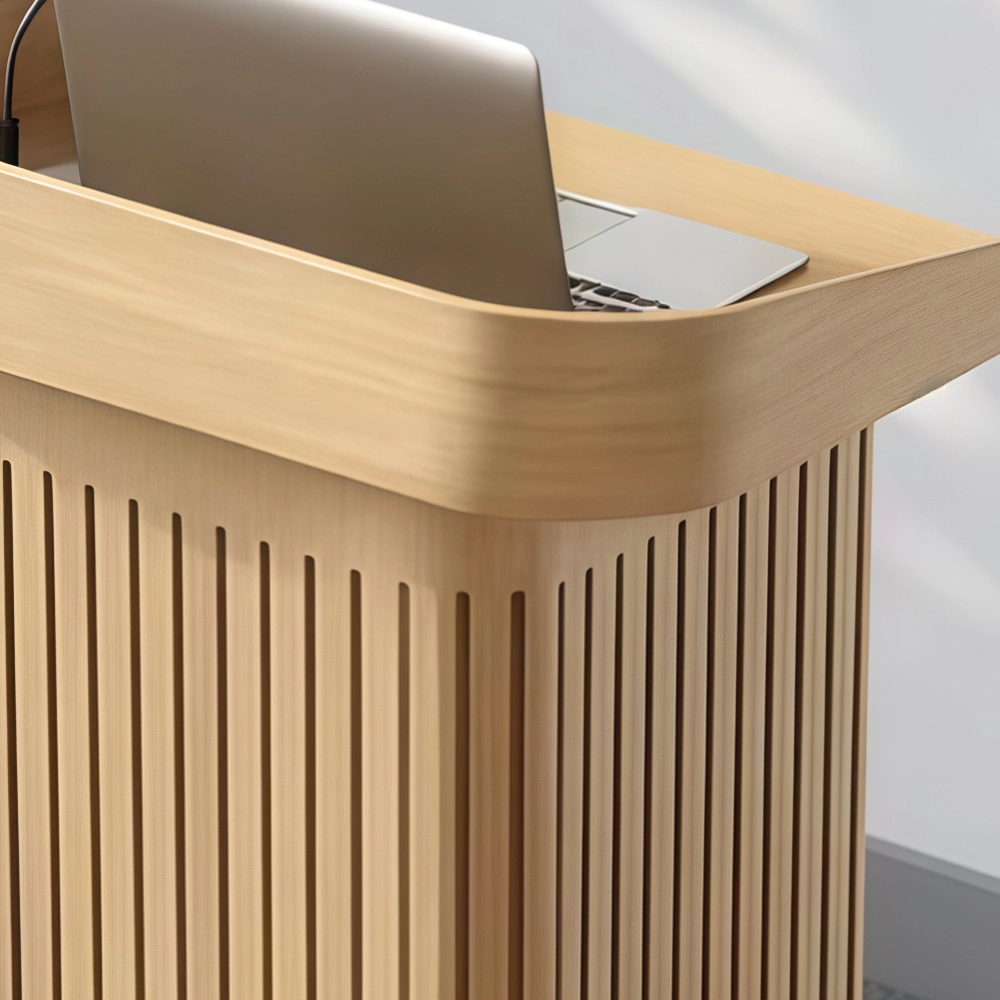 Modern Wood Grain Stainless Steel Reception Desk - image 6