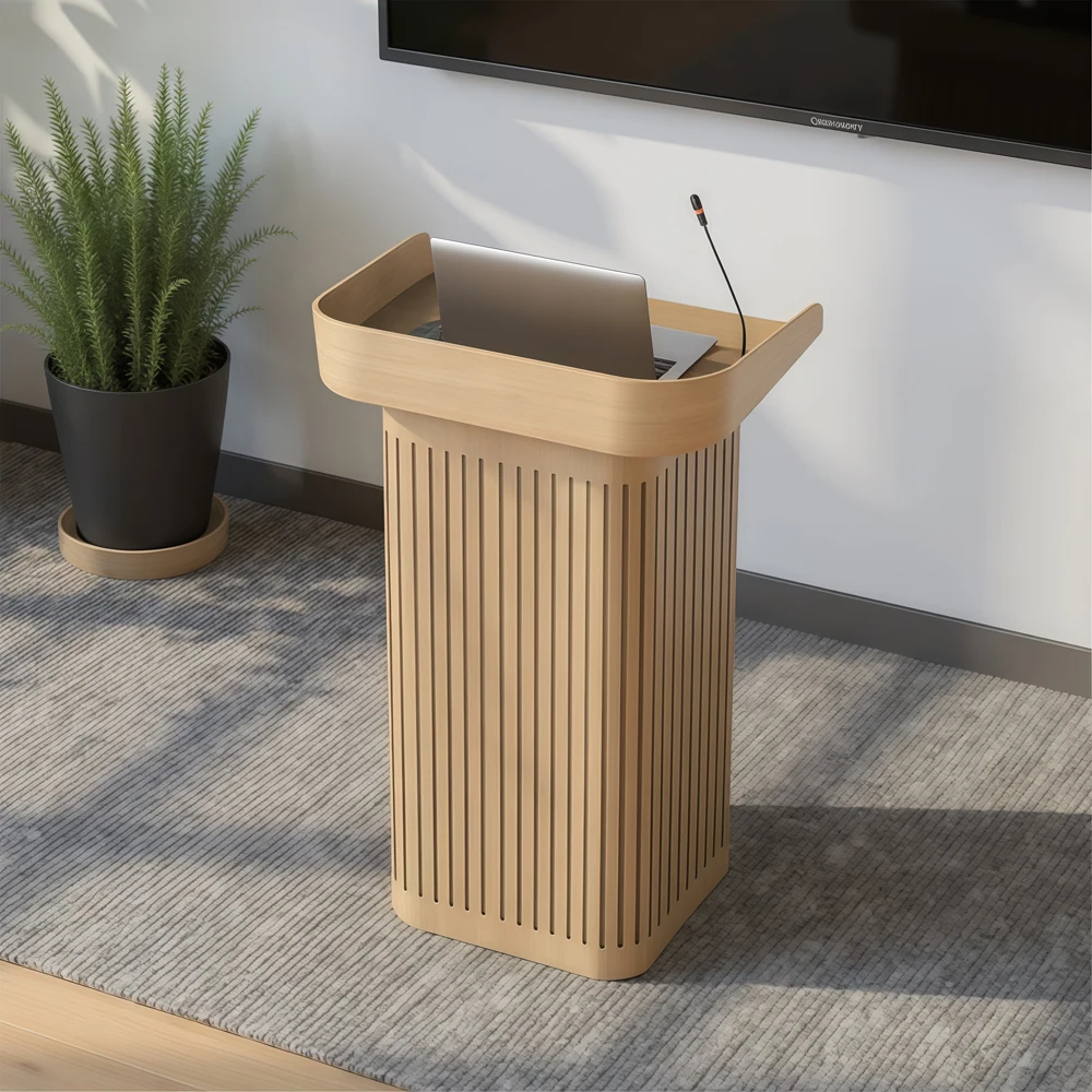 Modern Wood Grain Stainless Steel Reception Desk - image 2