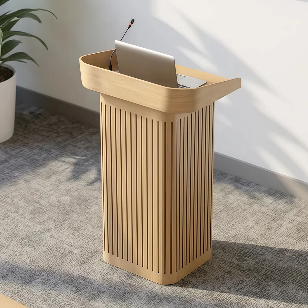 Modern Wood Grain Stainless Steel Reception Desk - image 3