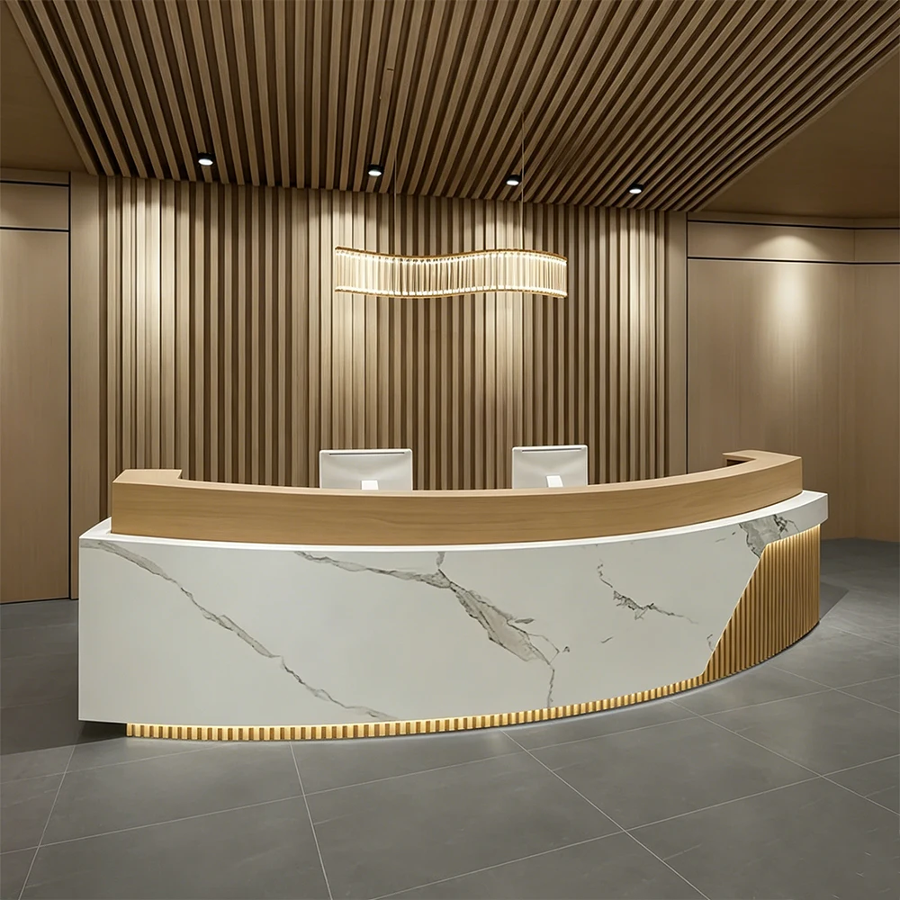 Versatile Curved Wooden Reception Counter - image 2