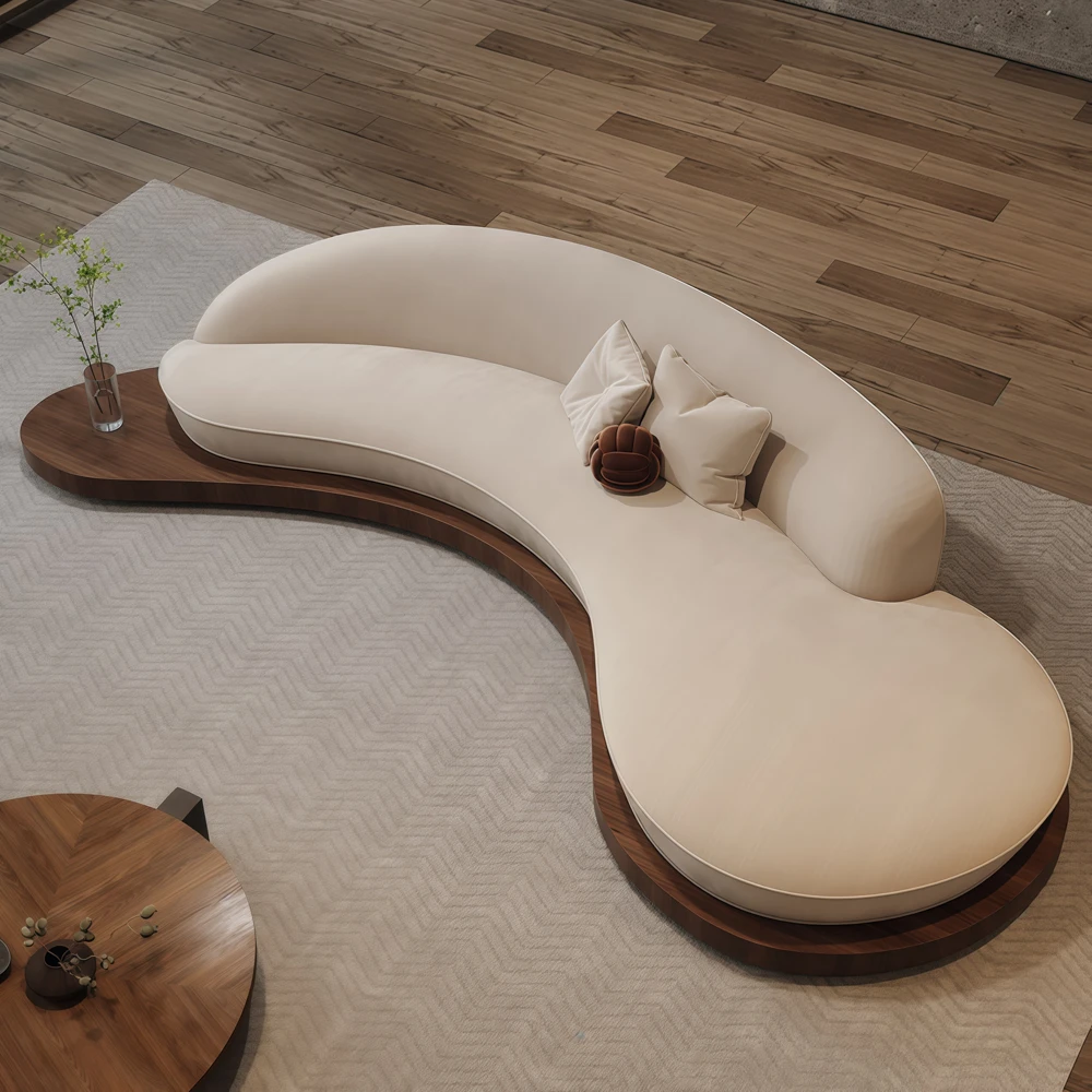 Retro Solid Wood Curved Sofa - image 2
