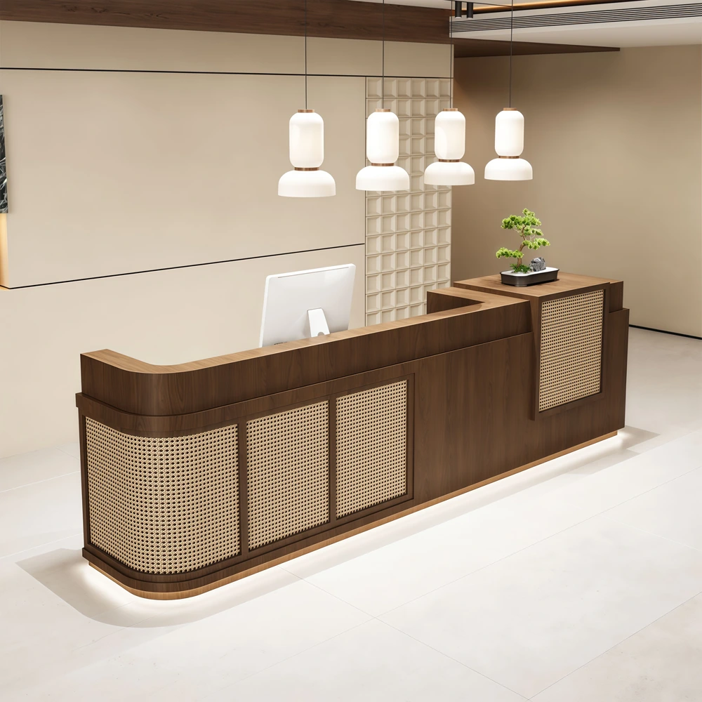 Wabi-Sabi Front Desk – Rattan & Retro Bar Counter - image 2