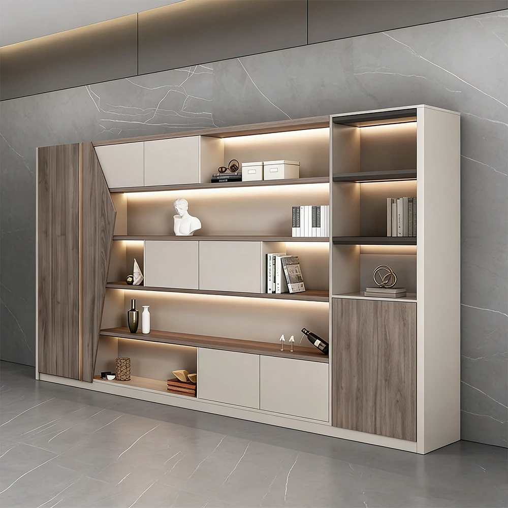 Light Luxury Office Open Shelf Cabinet Double Doors - image 2