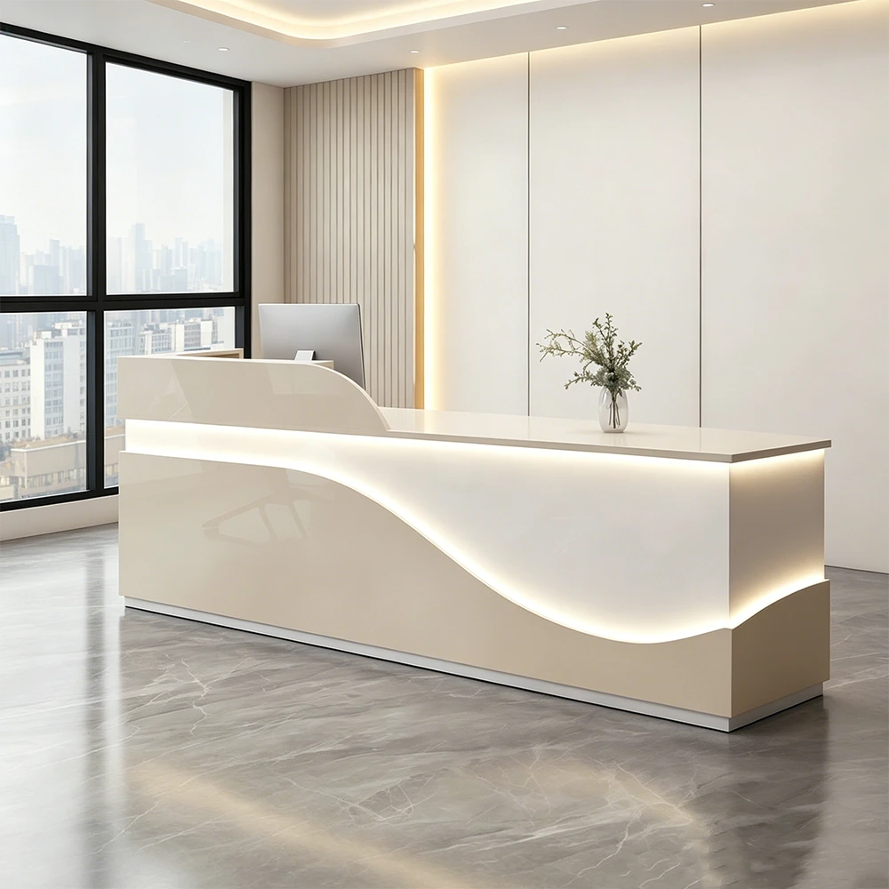Elegant Light Luxury Cashier Desk – High-Gloss Painted Reception - image 4