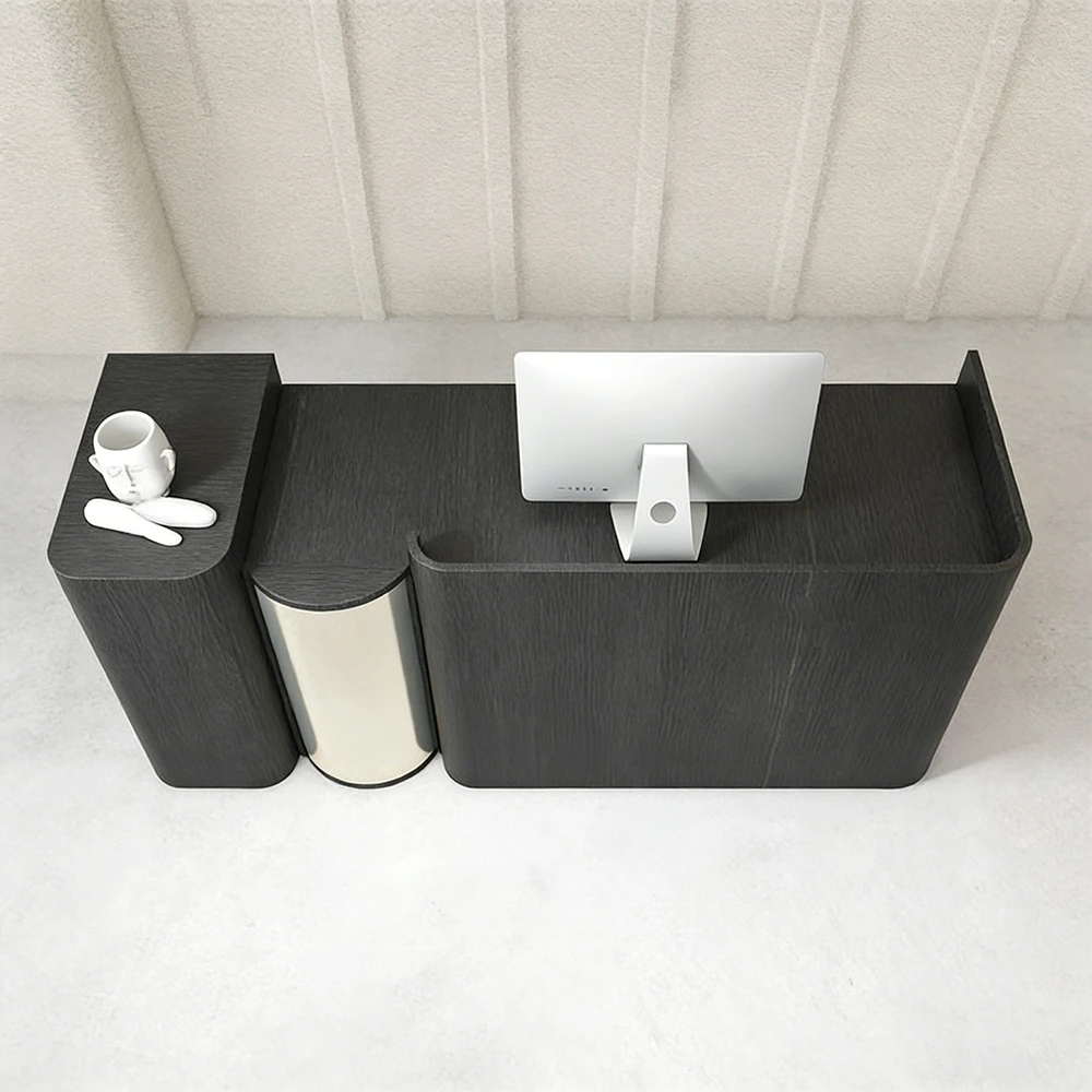 Black Arc Wooden Cashier Desk – Multi-use Front Desk - image 2