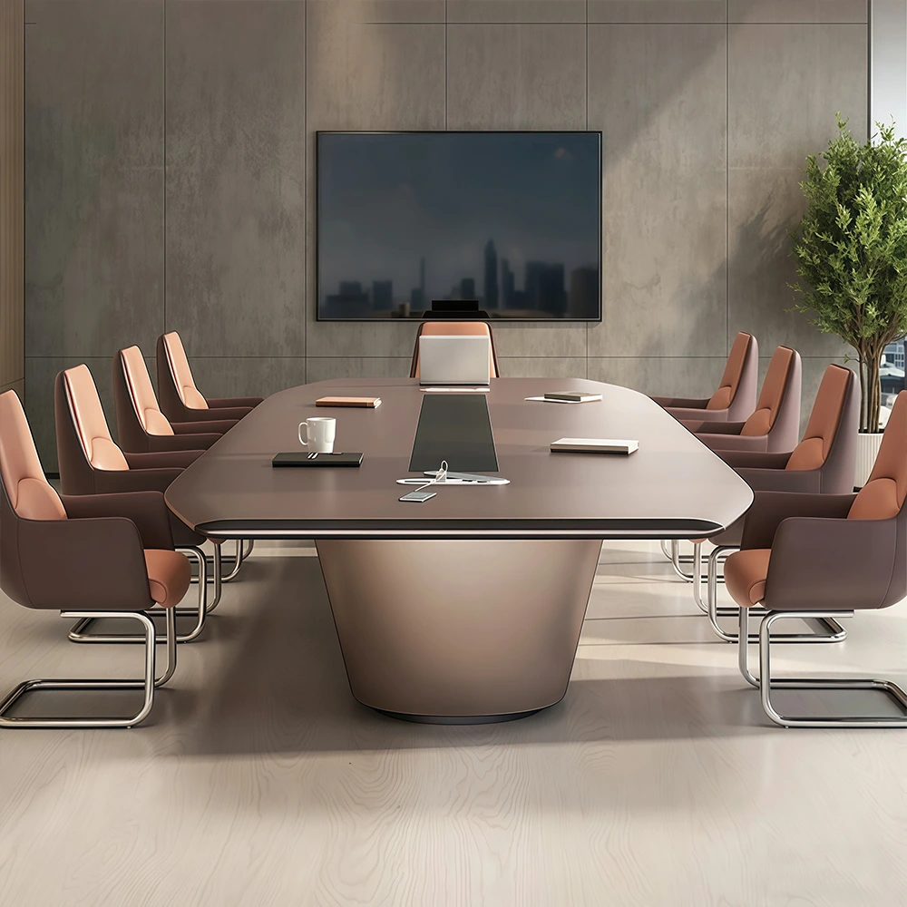 Faux Leather Finish Conference Table – Luxury Long Rectangular Training Desk - image 2
