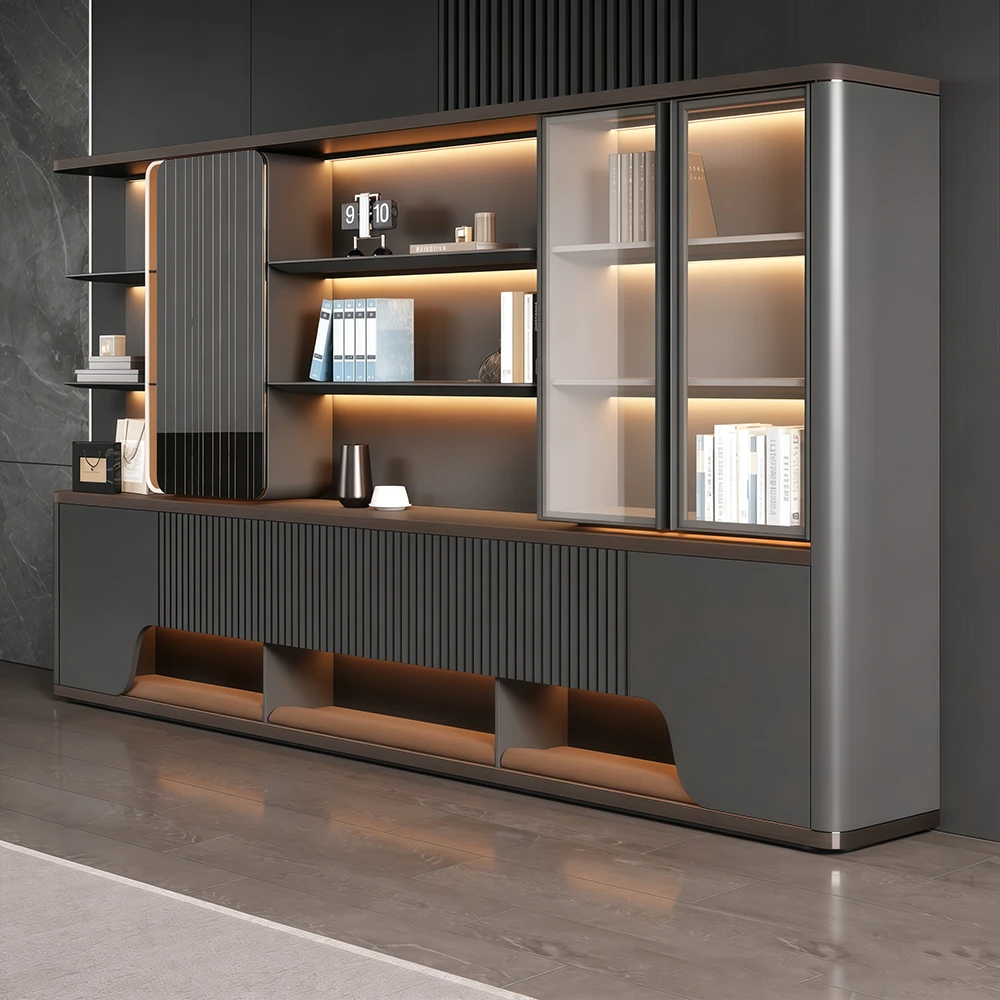 Modern Luxury Wooden Executive Office Bookcase with Filing Shelves - image 3