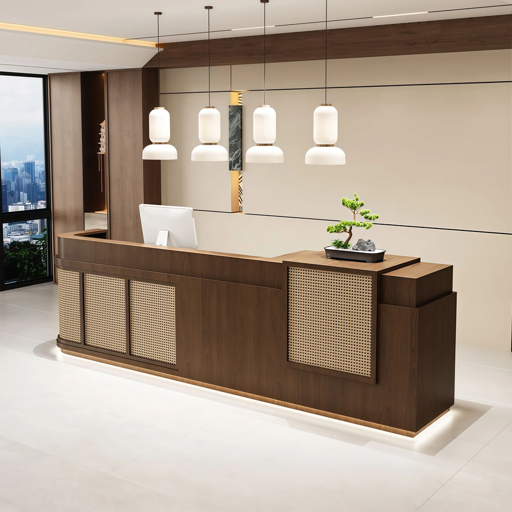 Wabi-Sabi Front Desk – Rattan & Retro Bar Counter - image 3