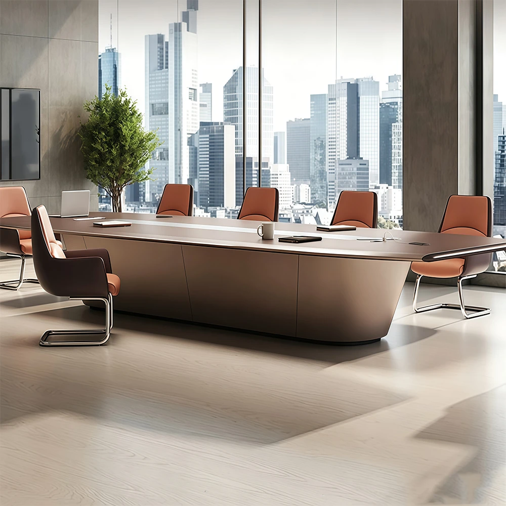 Faux Leather Finish Conference Table – Luxury Long Rectangular Training Desk - image 3