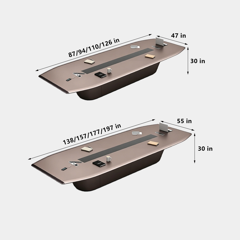 Faux Leather Finish Conference Table – Luxury Long Rectangular Training Desk - image 7