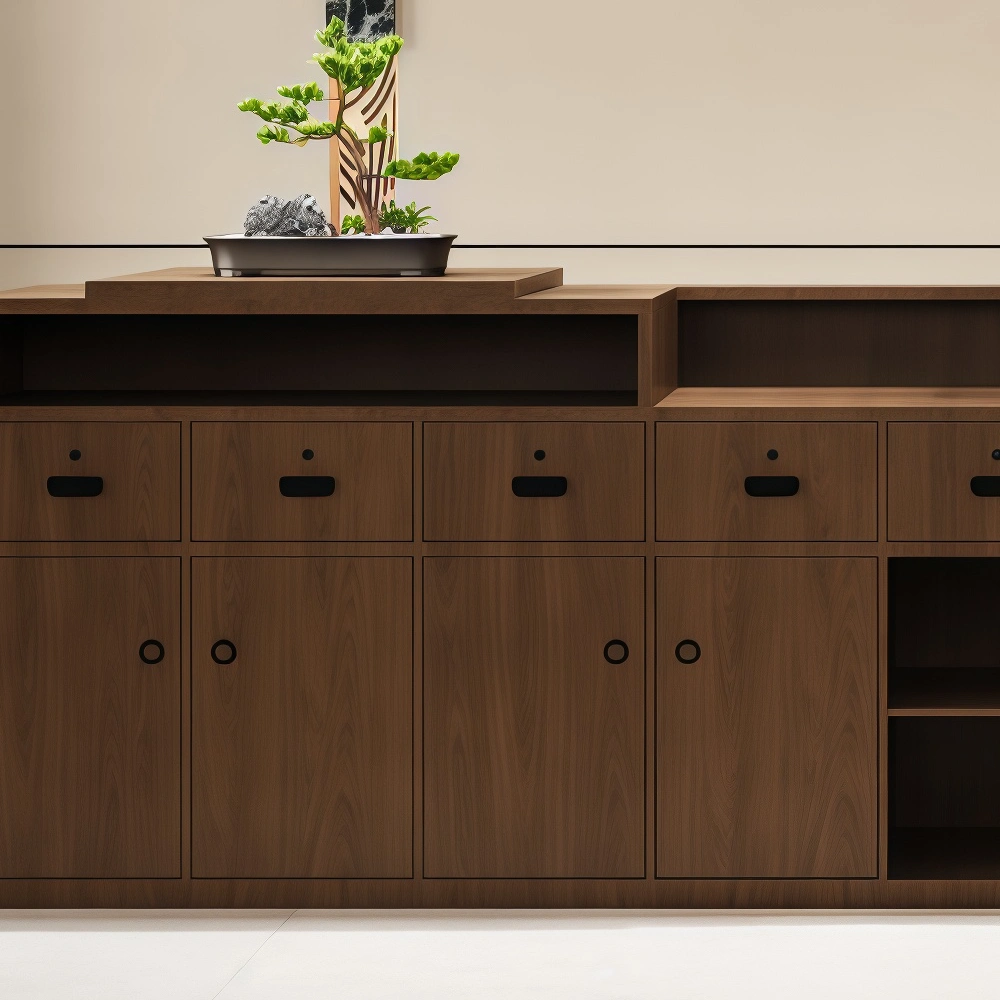 Wabi-Sabi Front Desk – Rattan & Retro Bar Counter - image 7