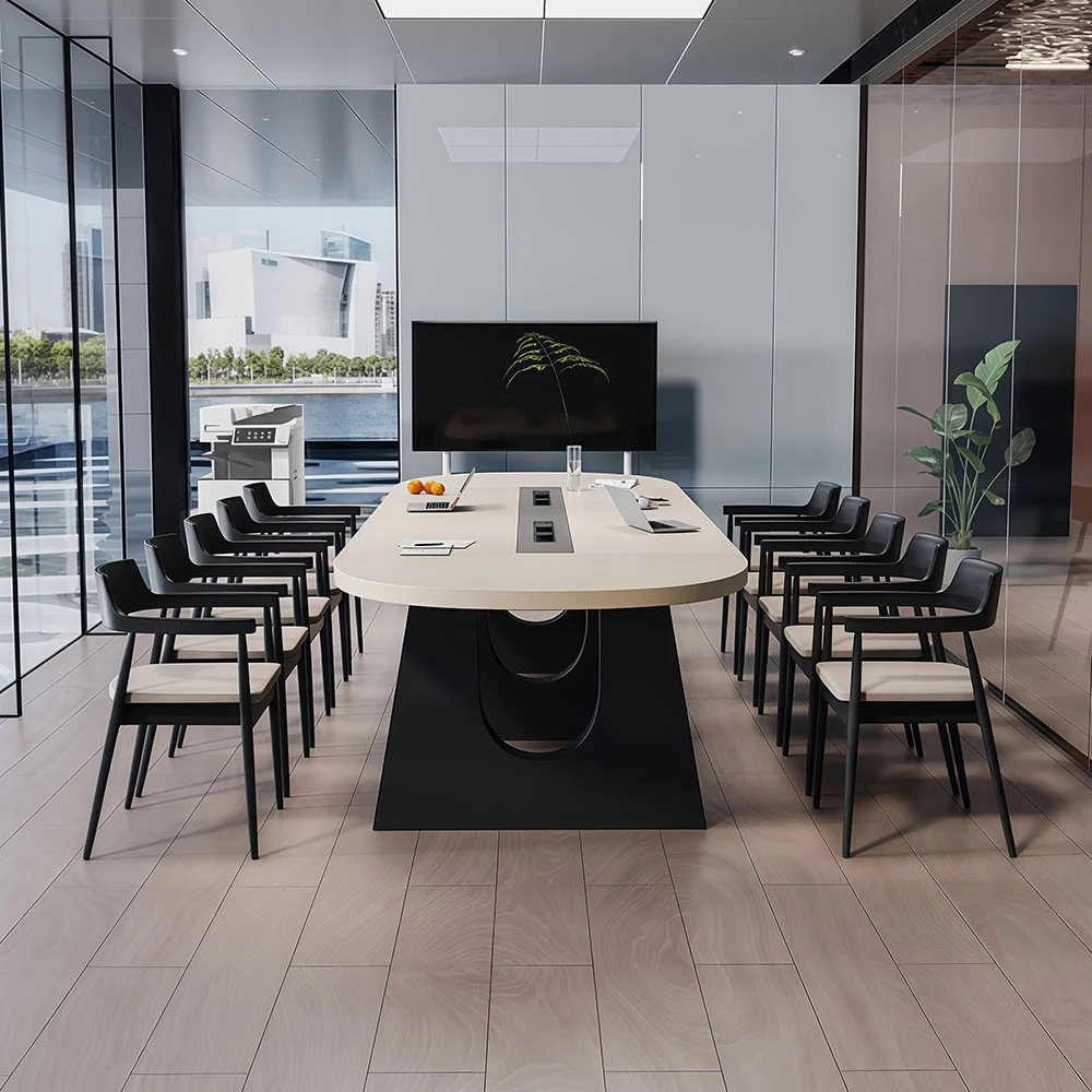 Beige Oval Conference Table for Business Meetings - image 2