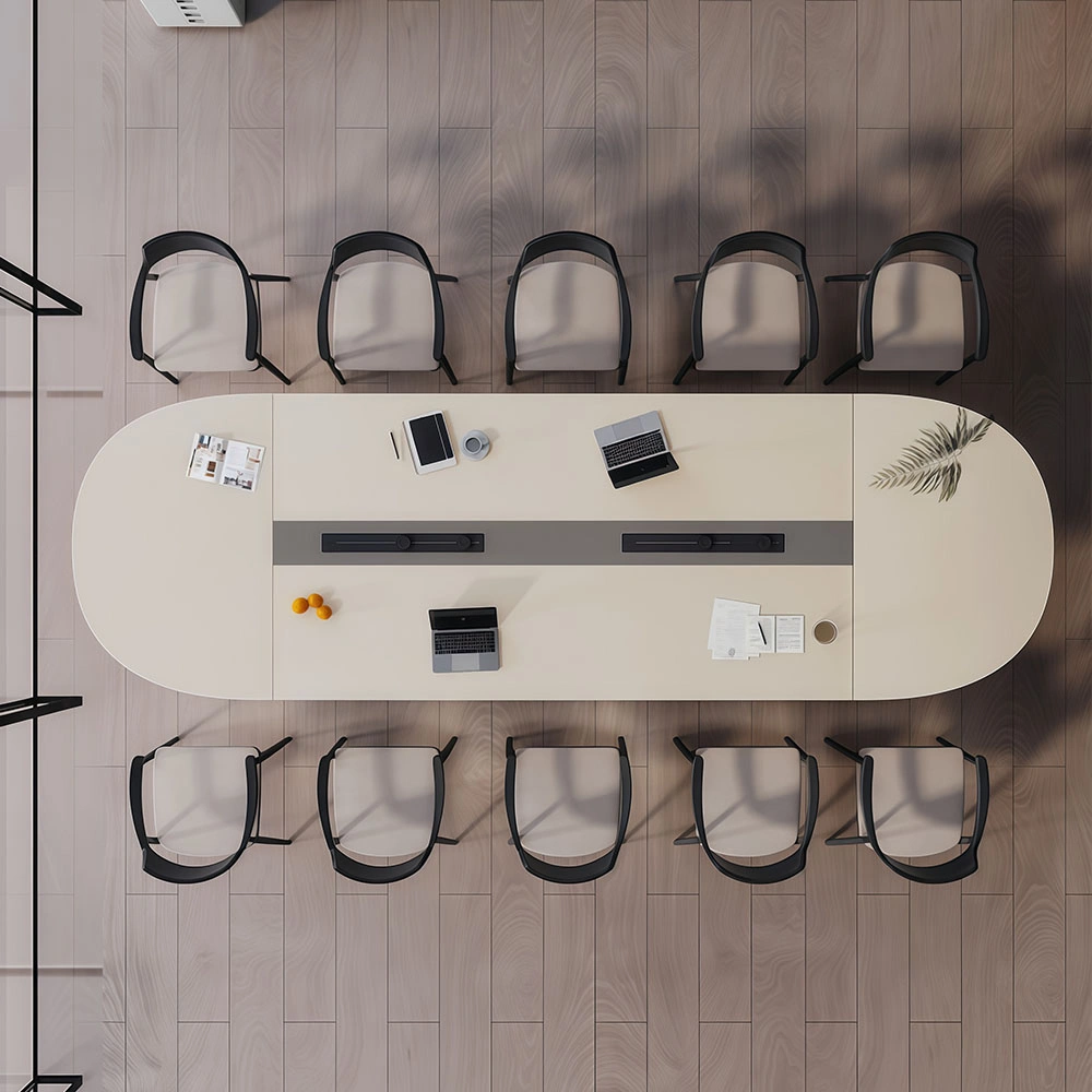 Beige Oval Conference Table for Business Meetings - image 3