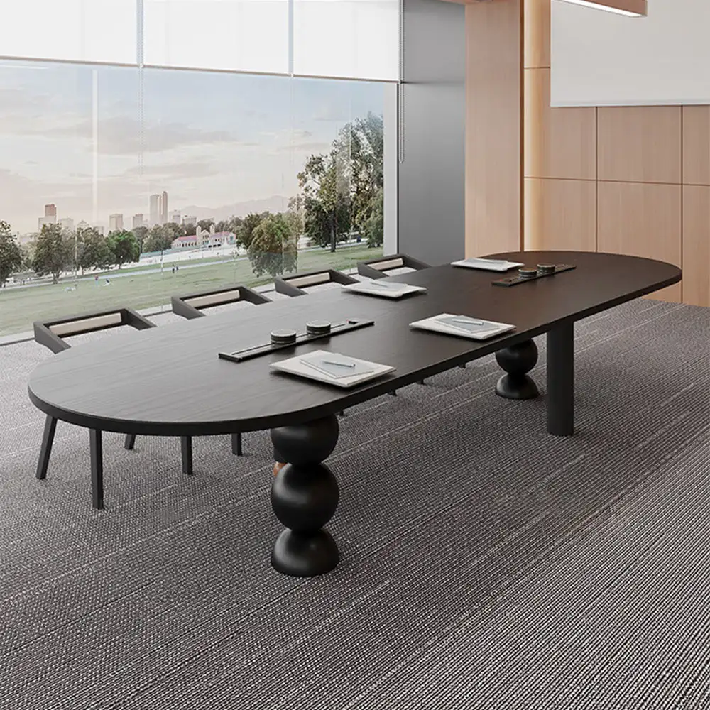 Black Solid Wood Conference Table with Outlets - image 2