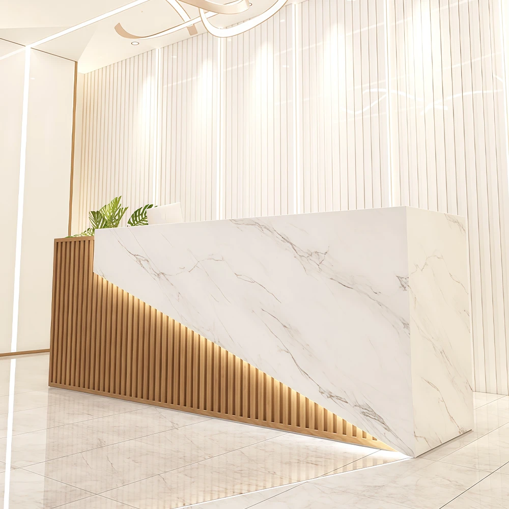 Creative Marble & Wood Reception Desk - image 3