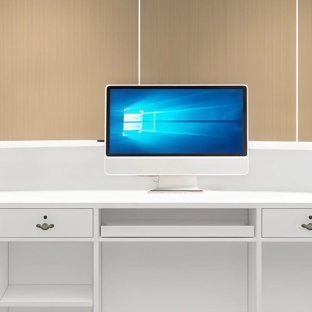 Curved Wood Slat Reception Desk with LED Lighting - image 4