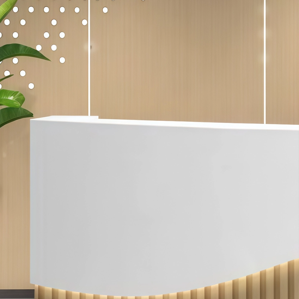 Curved Wood Slat Reception Desk with LED Lighting - image 5