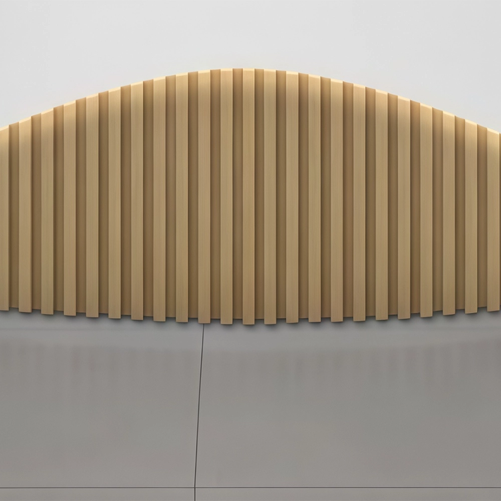 Curved Wood Slat Reception Desk with LED Lighting - image 6
