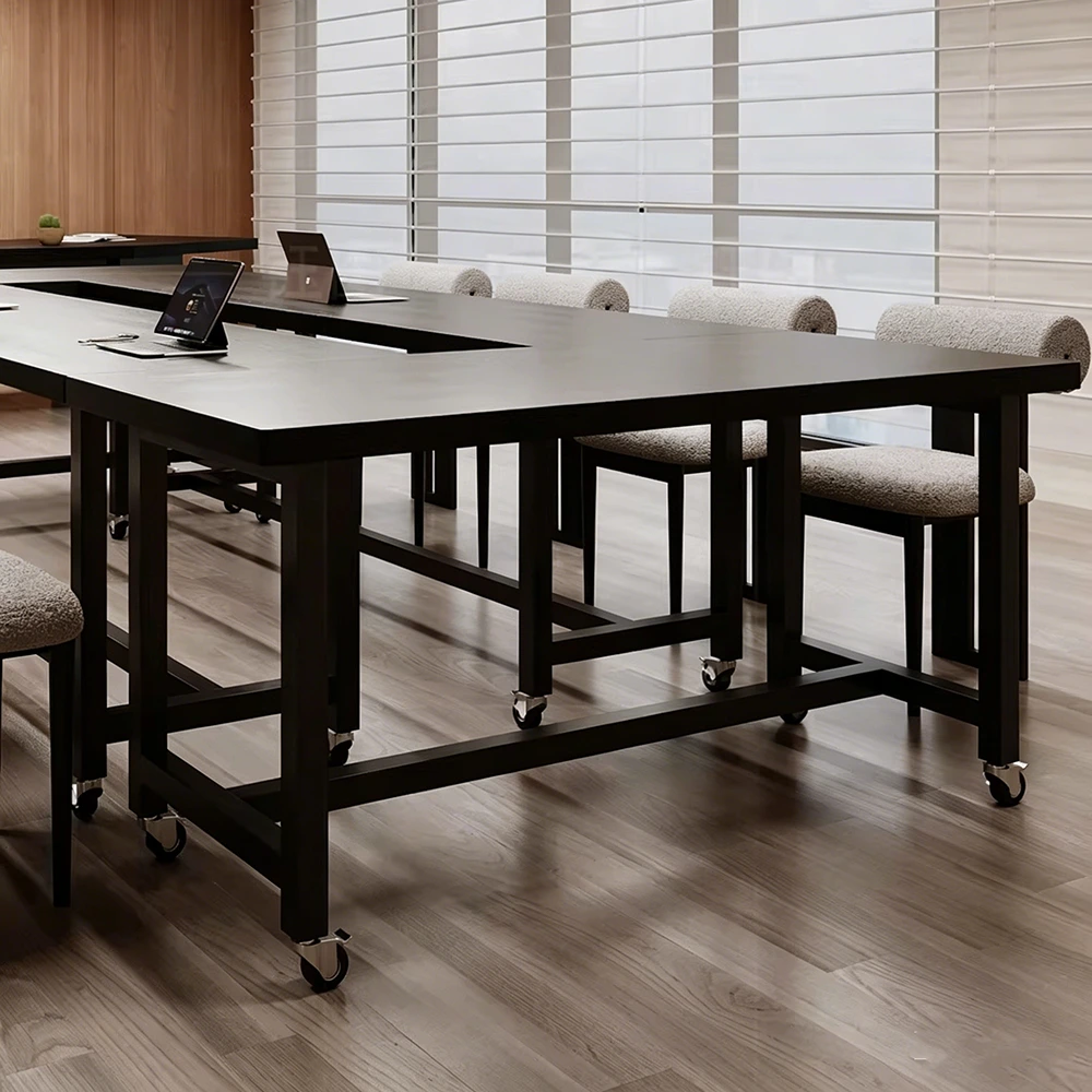 Portable Black Solid Wood Conference Table – Rolling Meeting Desk for Office Use - image 4
