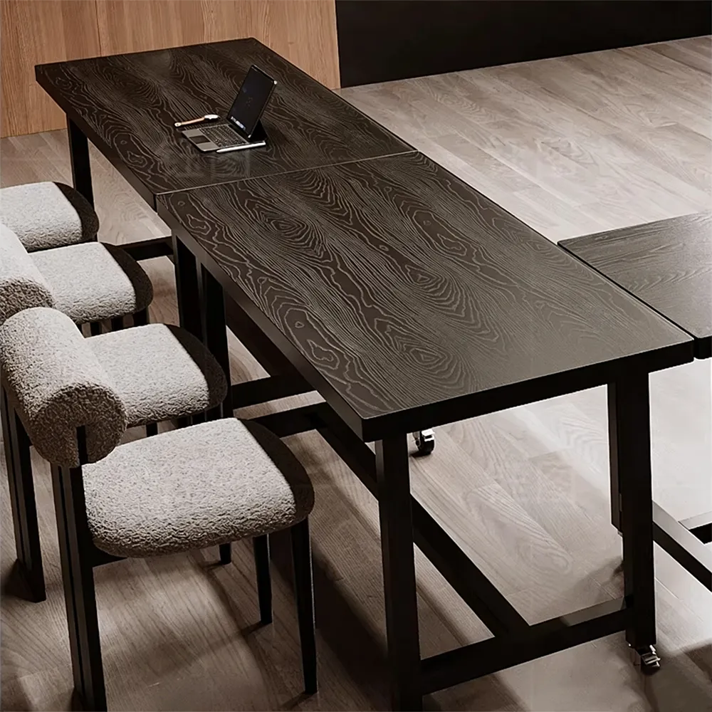 Portable Black Solid Wood Conference Table – Rolling Meeting Desk for Office Use - image 6