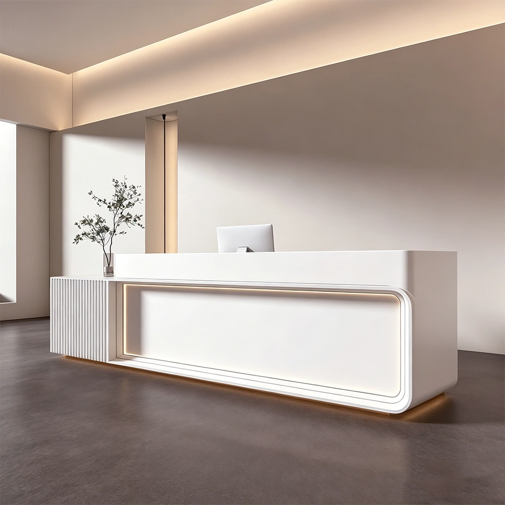 Modern White Front Desk with LED Lighting - image 2