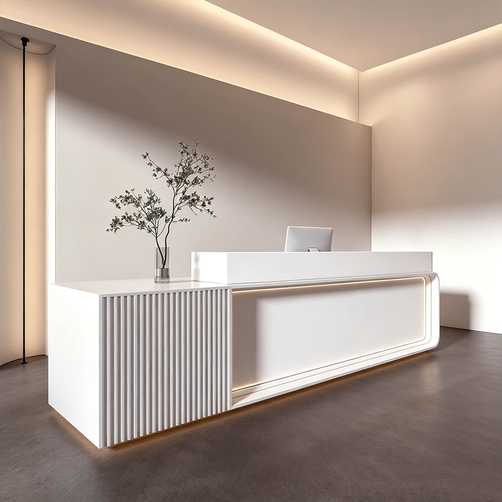 Modern White Front Desk with LED Lighting - image 3