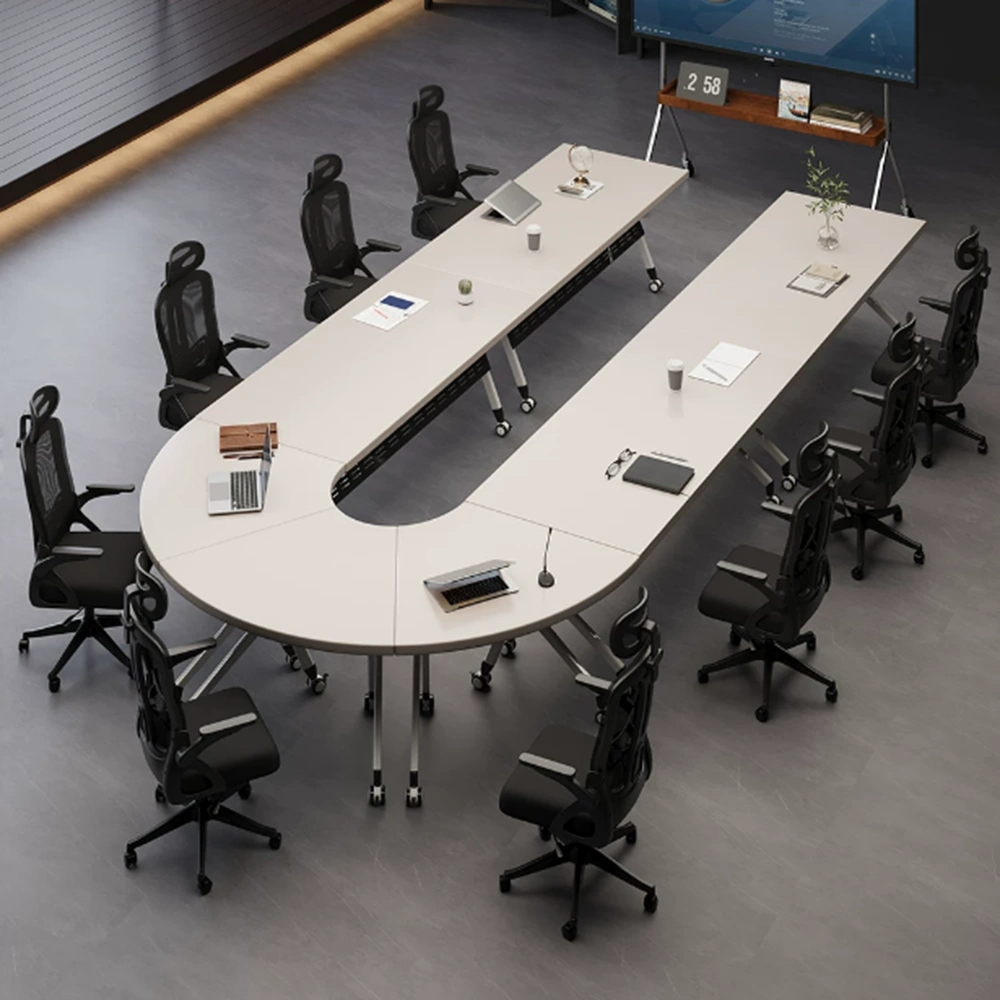 White Wooden Folding Conference Table – Mobile Modular Design - image 2