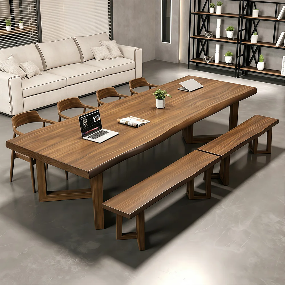 Modern Minimalist Solid Wood Conference Table | Industrial Style Meeting Desk - image 2