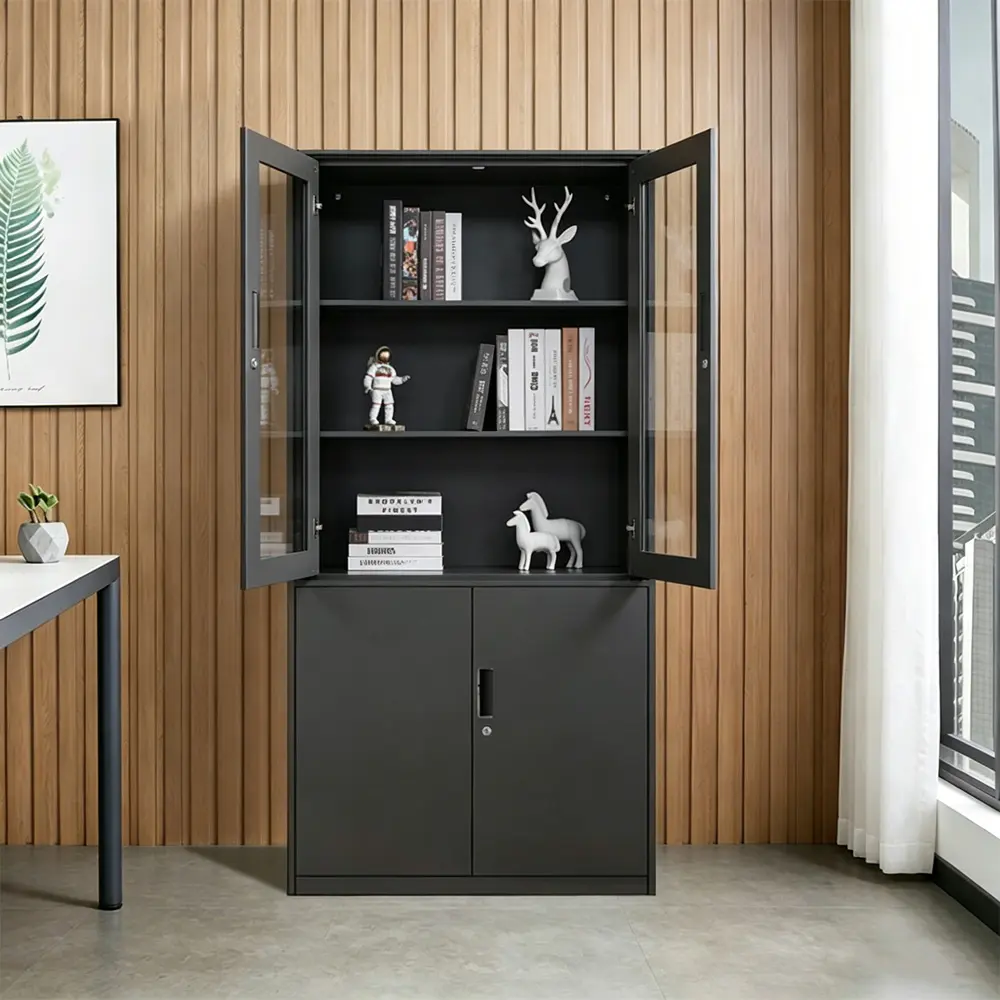 Modern Metal Filing Cabinet with Glass Display Doors - image 2