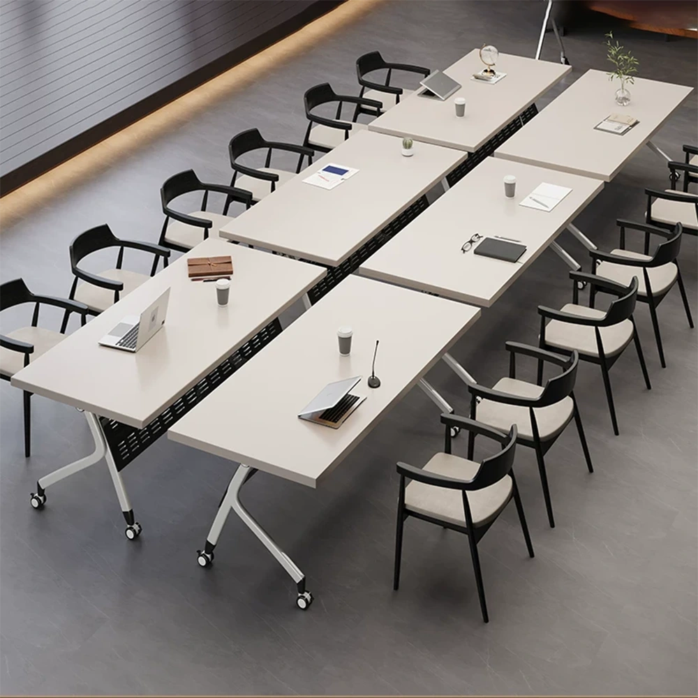 White Wooden Folding Conference Table – Mobile Modular Design - image 3