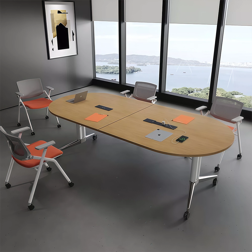 Space-Saving Mobile Folding Table Expandable Meeting Desk with Wheels - image 3