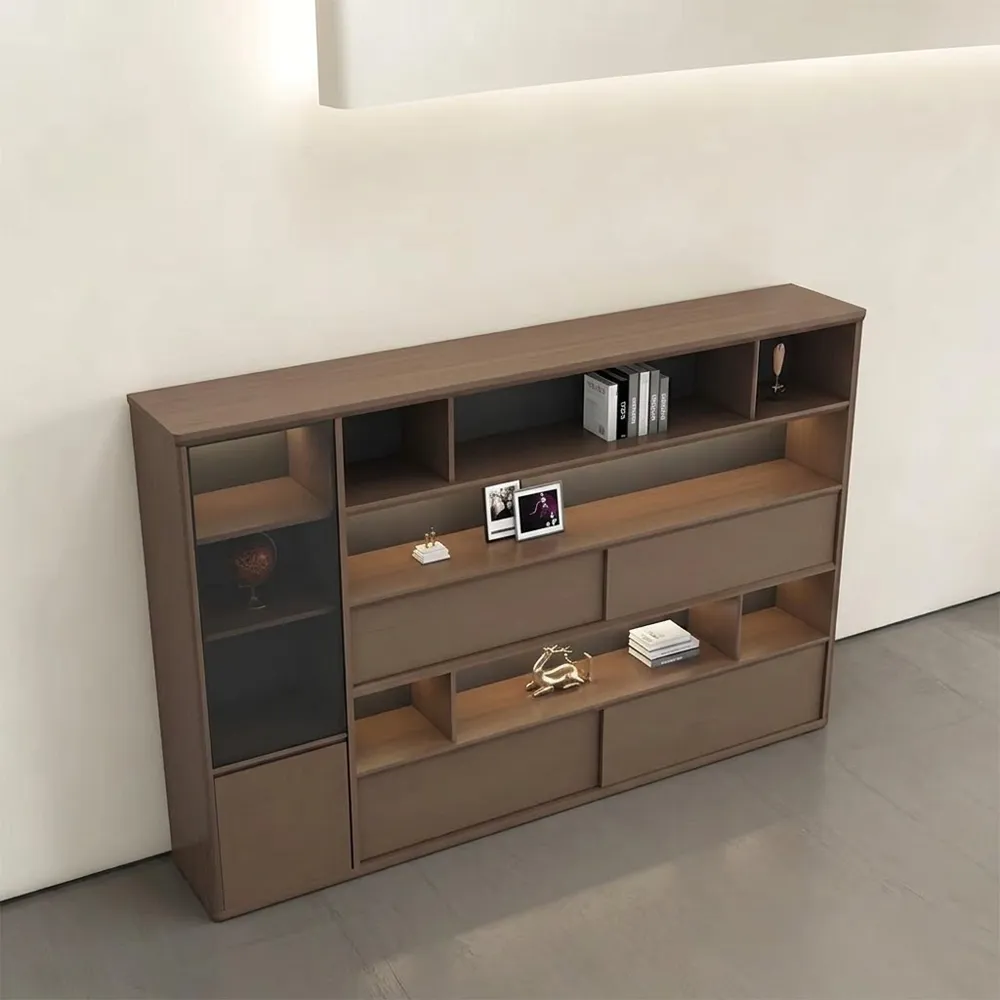 Wooden Glass Door Office Cabinet – Floor Standing File & Bookcase - image 2