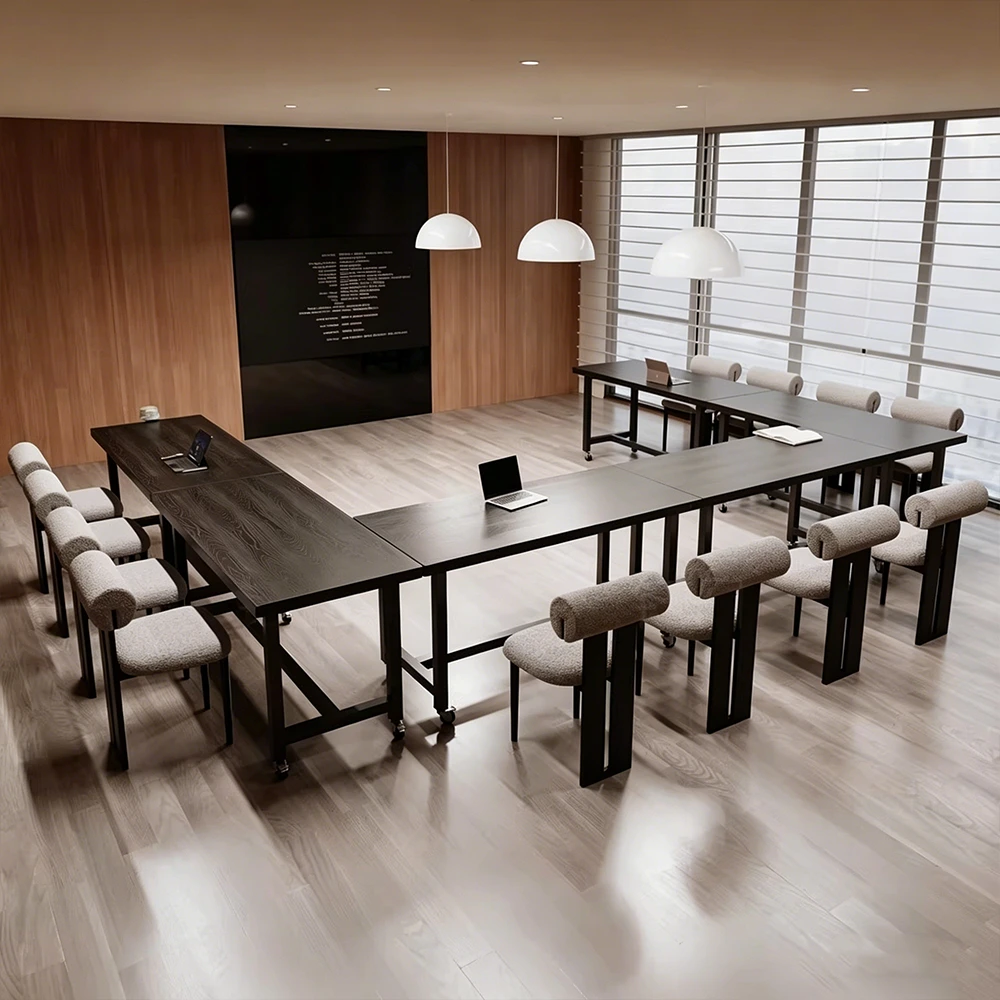 Portable Black Solid Wood Conference Table – Rolling Meeting Desk for Office Use - image 3
