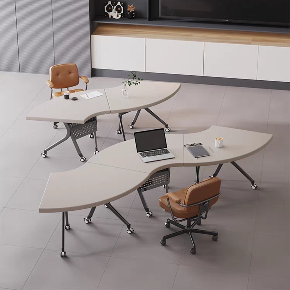 Modern White Folding Conference Table  Mobile Modular Combo  Luxury Meeting Desk - image 3
