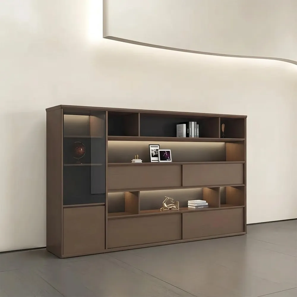 Wooden Glass Door Office Cabinet – Floor Standing File & Bookcase - image 3