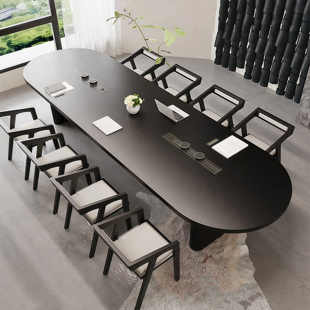 Solid Wood Conference Table with Power Outlets - image 2