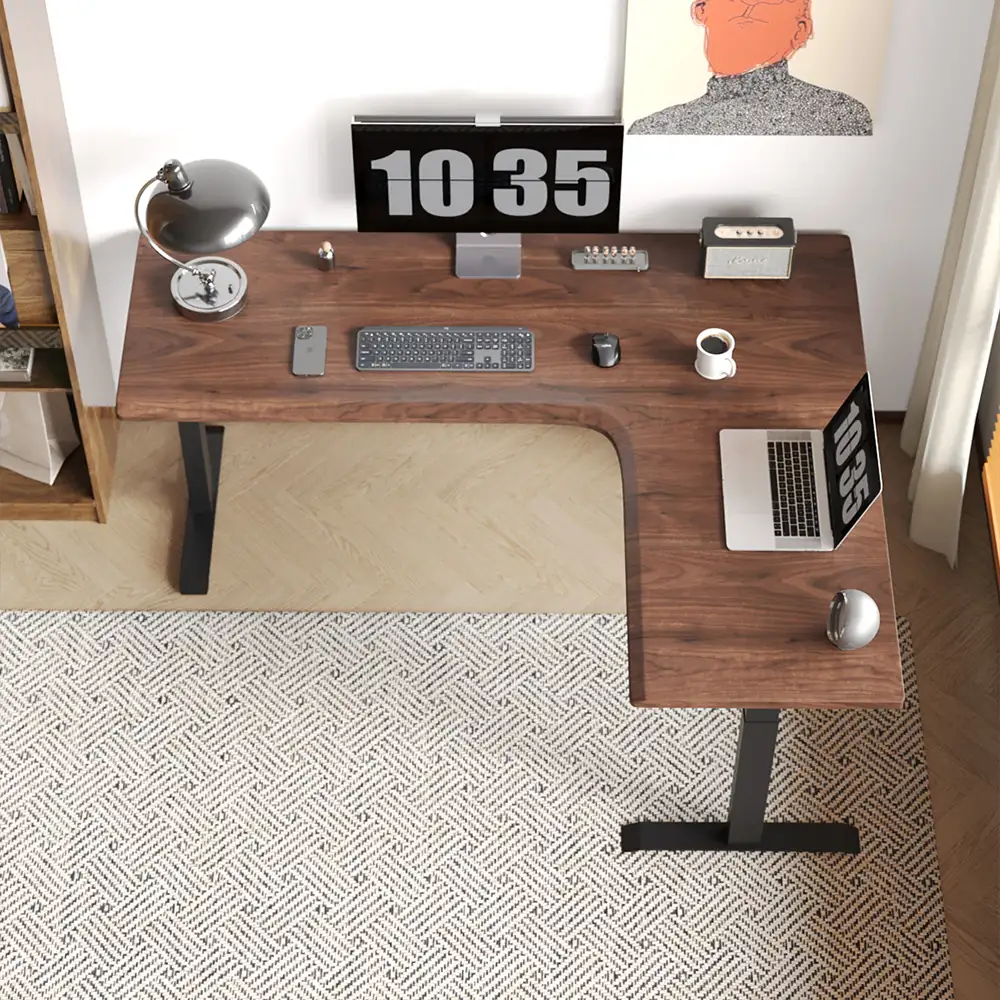 Electric Height Adjustable L-Shaped Standing Desk for Office - image 2