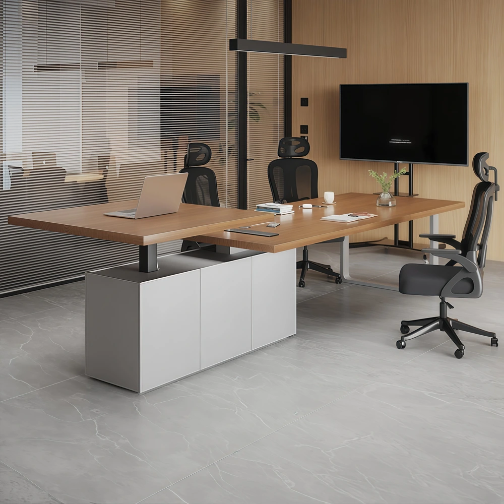 Adjustable Height Solid Wood Conference Table – Modern Long Meeting Desk for Office - image 2